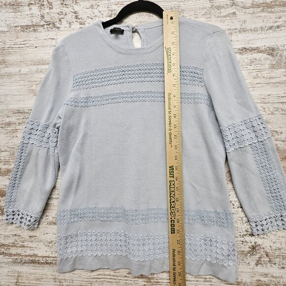 Talbots Crotchet Sweater Size S Eyelet Knit Overlay 3/4 Sleeve Dusty Blue - Picture 7 of 9